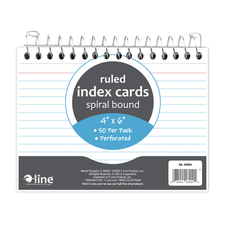 C-LINE PRODUCTS 4in X 6in Spiral Bound Index Card Notebook, Ruled 48909